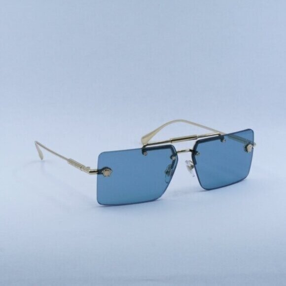 Versace VE2245 100280 Sunglasses Gold Rectangle Frame, Blue Lenses main image 4